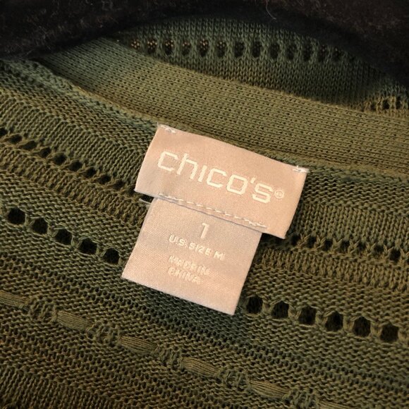 Chicos Open Front Green Textured Maxi Cardigan Open Knit Size 1 (US Size M) - Picture 3 of 7